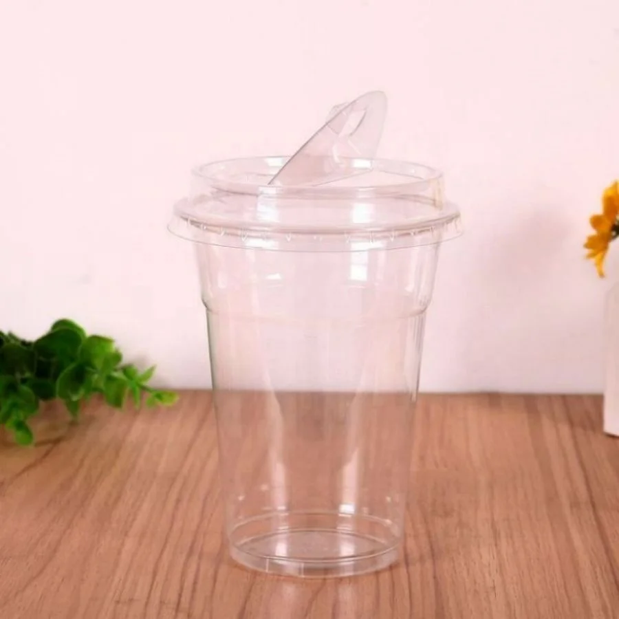 Plastic 20 Oz Cup With Dome Lid For Open Hole 14Oz Cold Beverages Plastic Blister PP Cup With Lid