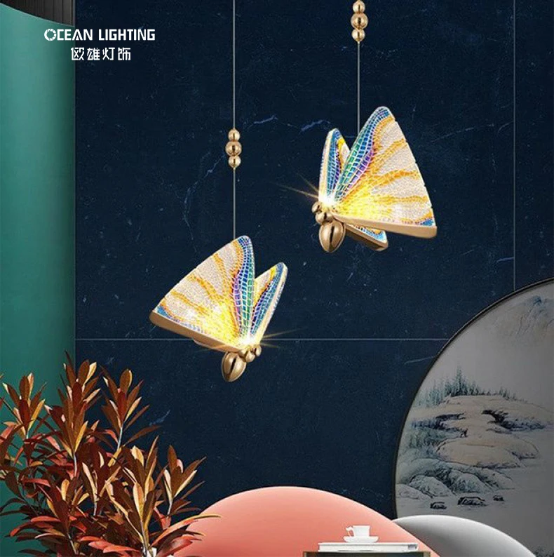 Decorative Luxury Ceiling Hanging Pendant Lighting Hotel Kitchen Fixture Lamp Butterfly Shape Modern LED Chandelier