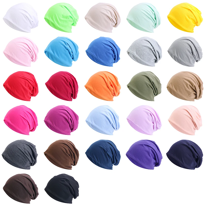 Comfortable Plain Soft Stretchy Cotton Warm Plain Color Slouchy Beanie Hat for Women Men Chemo Cap