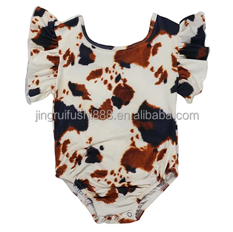 New Arrival  Summer Children Kids  Bathing Suit Ruffled One Piece Cowgirl Pattern Print Baby Girls Swimwear