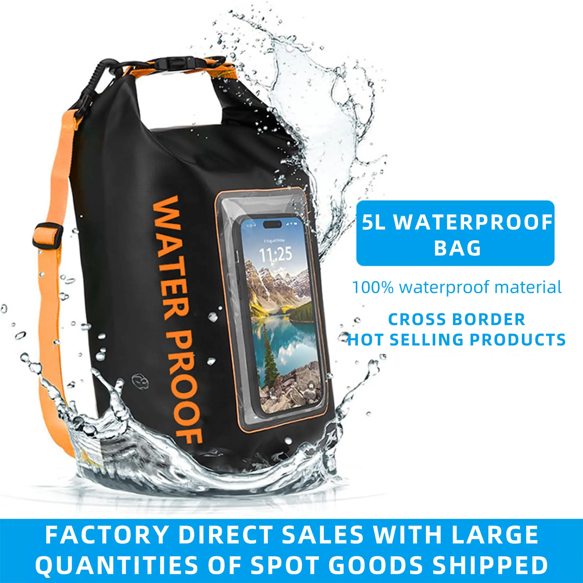 Unique Selection Waterproof Dry Bag Waterproof Backpack Camping Bag For Exercise  Mobile Phone Bag 5L