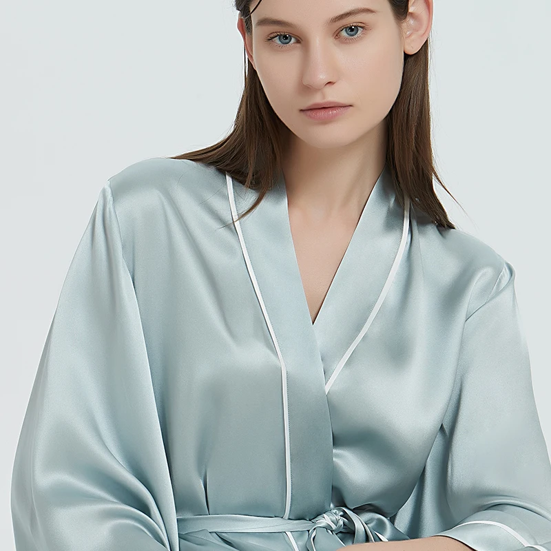 Hot Sale Customized Plus Size 100%  Satin  Women Sleepwear Sexy Pure Silk Robe