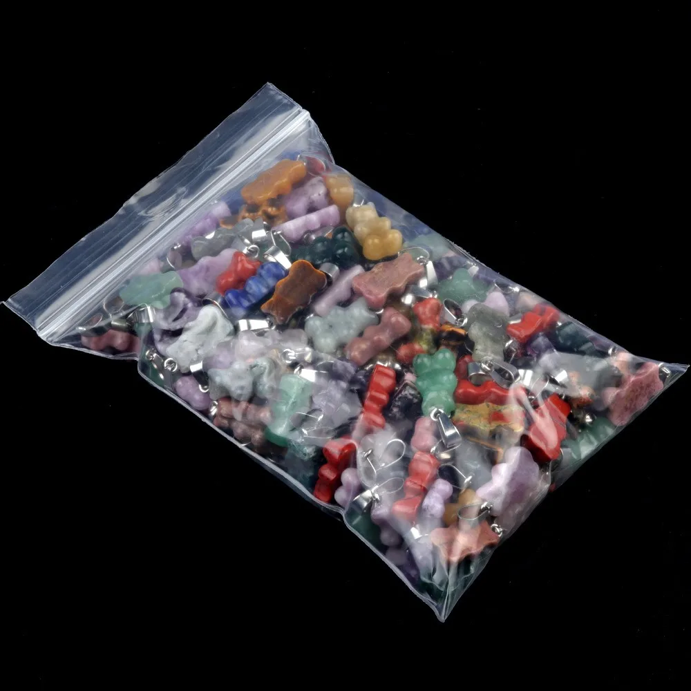 Natural Crystal Cartoon Mini Bear Pendant 10*18mm Tiger Eye Rose Quartz Gemstone Carved Bear Animal Charms For Jewelry Making