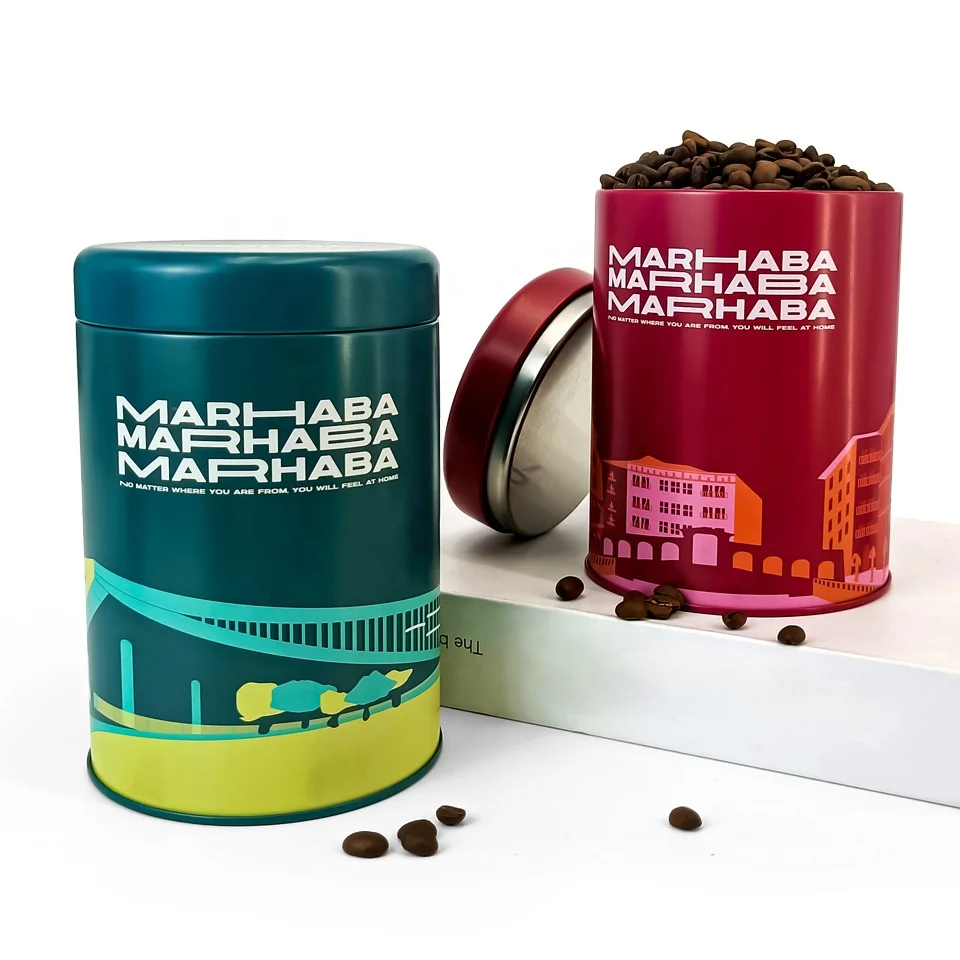 Wholesale embossing food grade empty luxury decorated tea tin coffee tea tin box packaging airtight black round loose tea tin