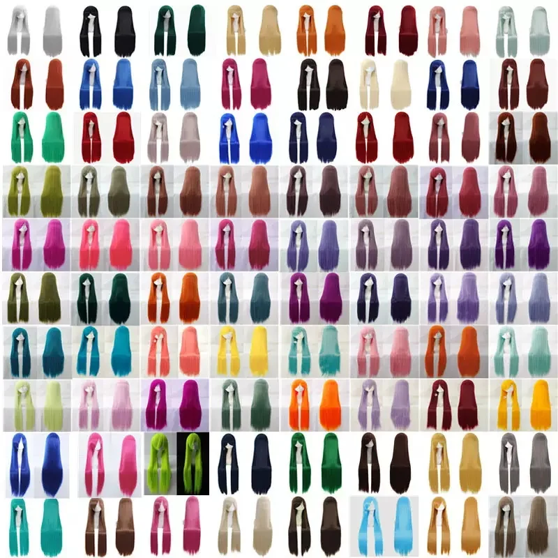 100cm Beautiful Soft Long Straight Anime Pink and Blue Color Synthetic Wigs for Party