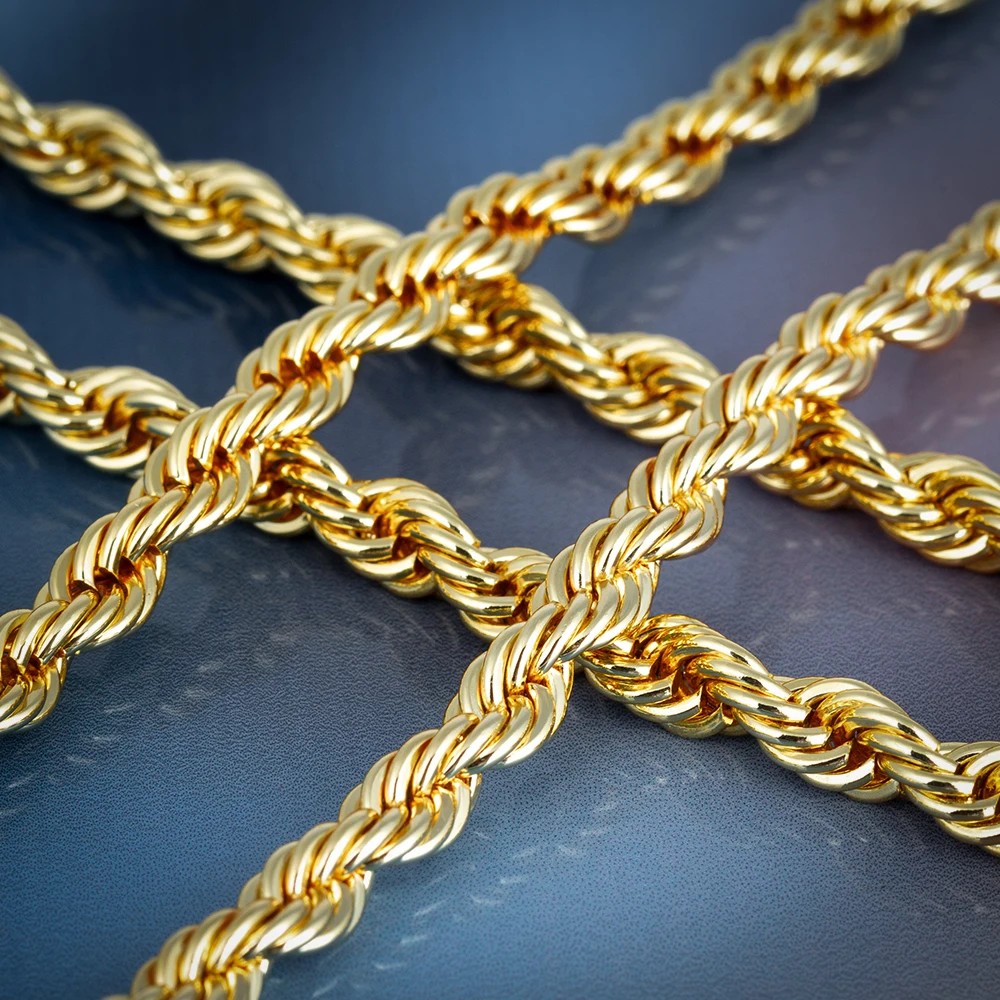 KRKC & CO 6 мм Твист толстое ожерелье хип-хоп Мужская позолоченная Алмазная 14K Золотая Веревка