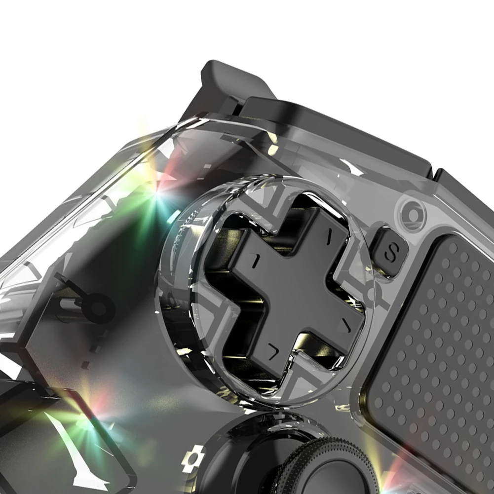 Wholesale Transparent Wireless Gamepad PS4 Joystick With 7 Color Led Light Console BT 6-Axis Dual Motor Controller for PS3/PC