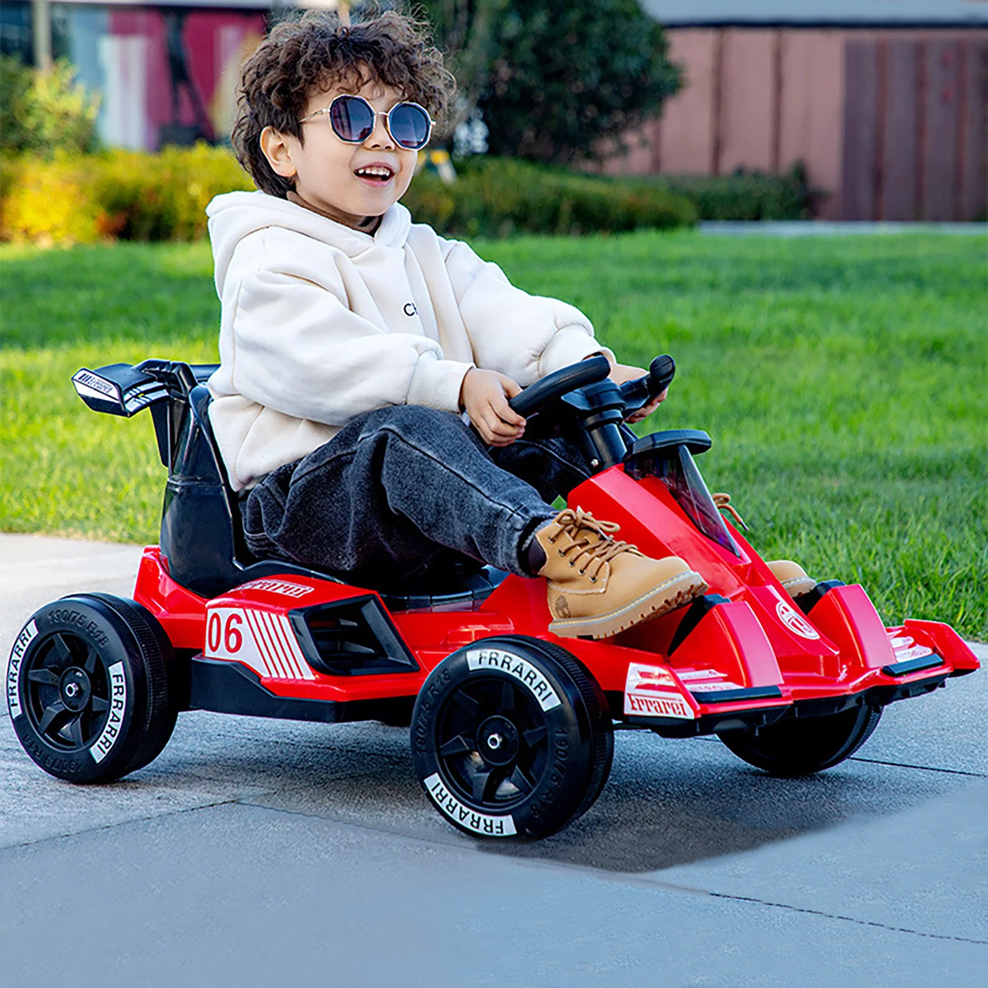 Ride-on cars for kids learning toys Cool go-kart car Spray electric 4WD RC 2.4G 12V 7A large battery Safe Early swing car 380W