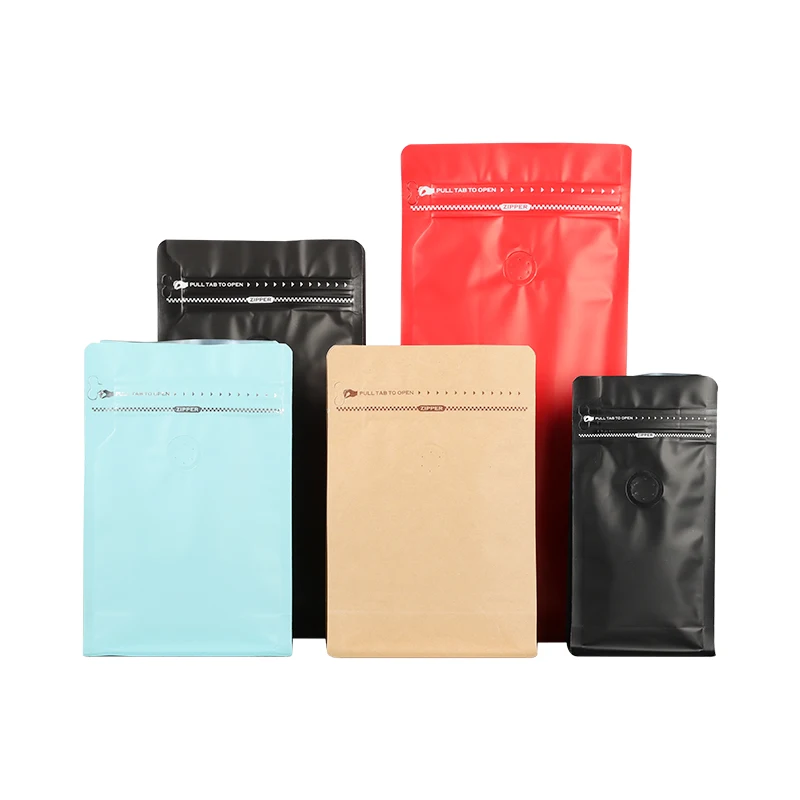 Biodegradable Black Coffee Bags With Valve And Zipper Custom Paper Packaging Flat Bottom Coffee Bean Bag 250gr 250g