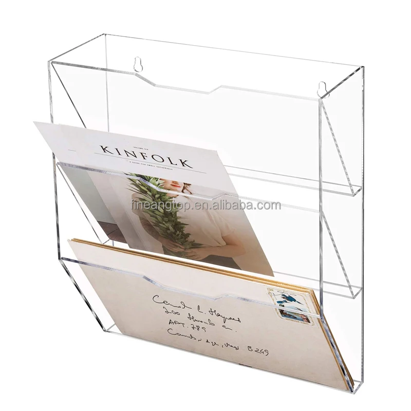 3 Tier Mail Sorter Clear Acrylic Wall Mounted Letter Holder Home Entryway Office Document Organizer Rack