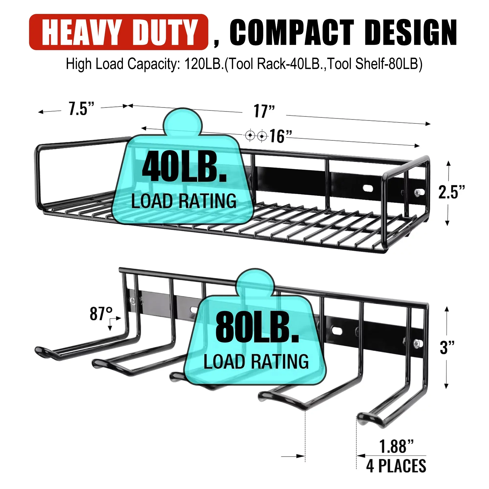 Power Tool Organizer Drill Holder Wall Mount Garage Tool Storage Rack for Heavy Duty Tool Shelf Black