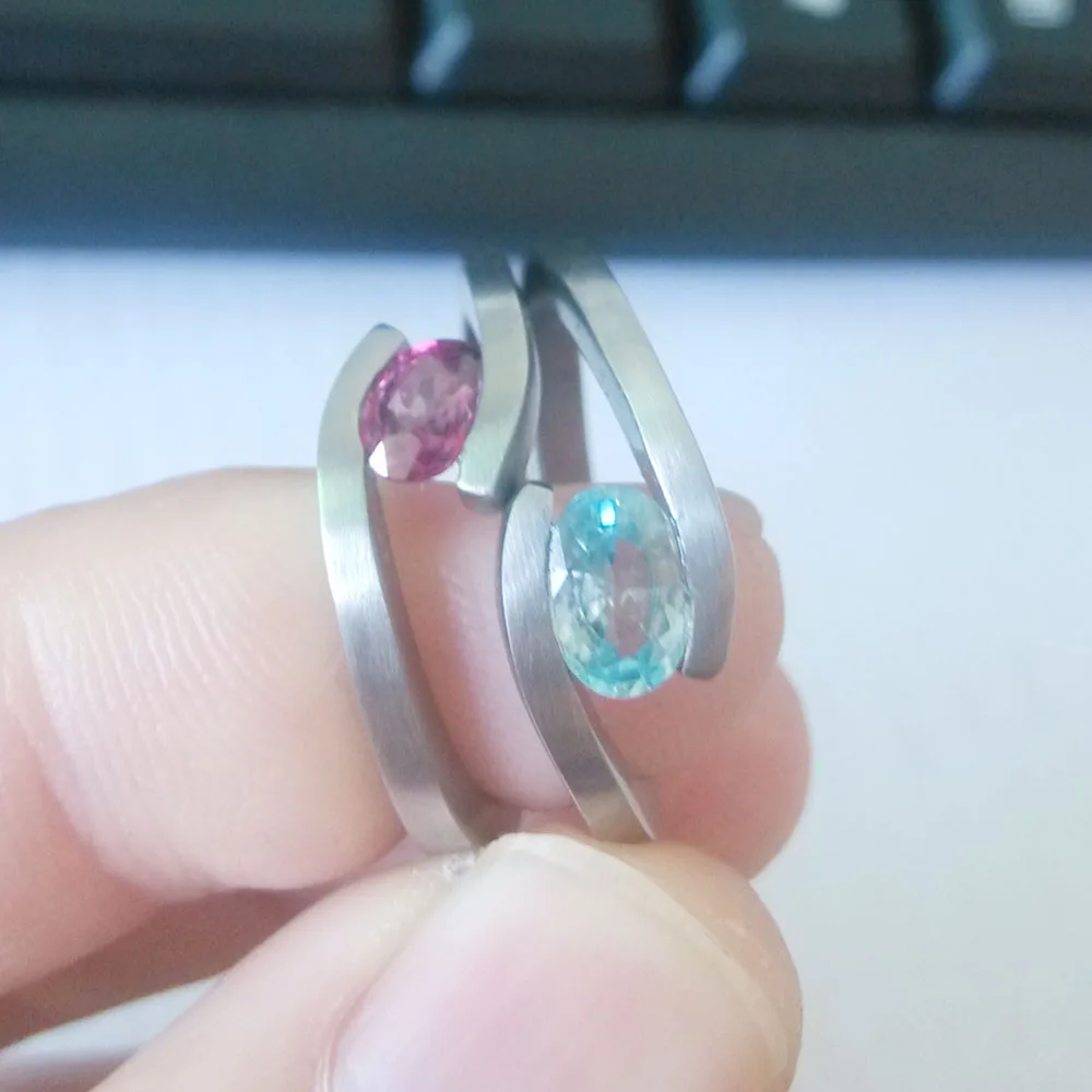 Customized Wedding Ring for Woman Fashion Pick Your Gemstone His Hers Matching Titanium Wedding Ring Set