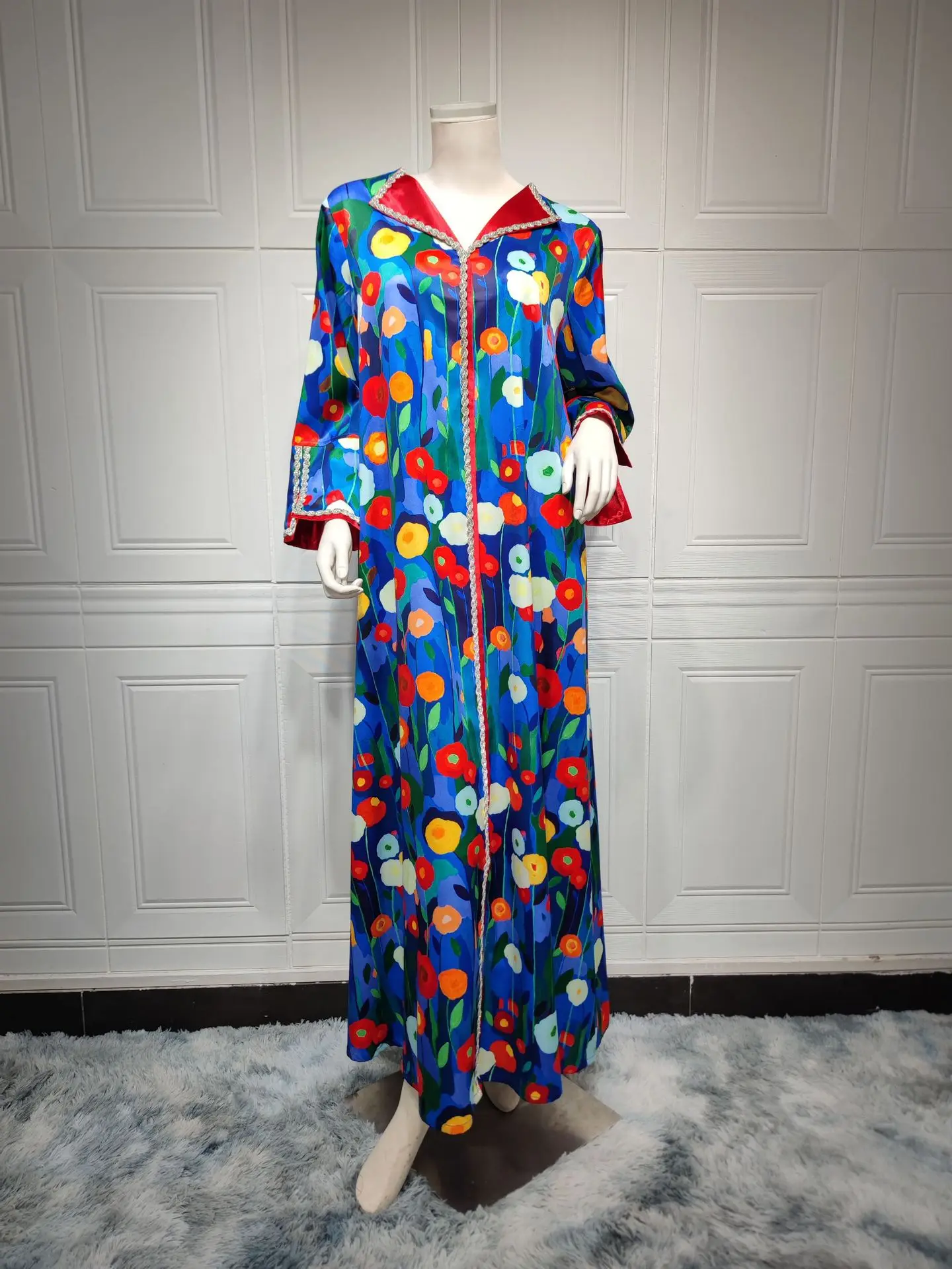 Wholesale Jalabiya Closed Abaya Muslim Clothing Turkey Floral Islamic Long Sleeve Kaftan Dress Women Dubai Abaya