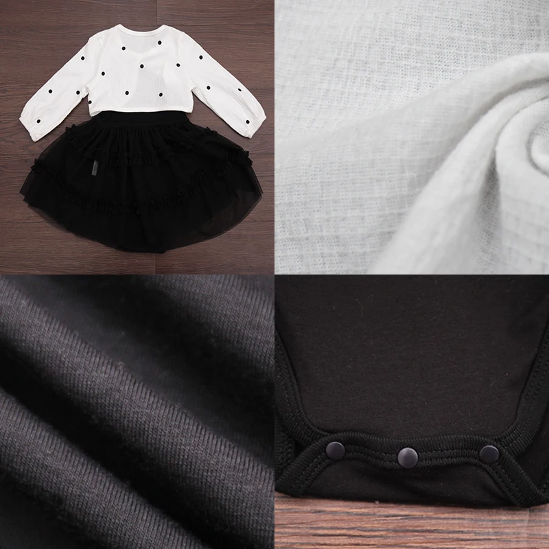 Ins Style Fashion Cute Spring Autumn Long Sleeves 100% Organic Bamboo Cotton Baby Girl Lace Dress 2-piece Set Clothes Romper