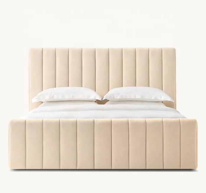 Luxury modern home furniture fabric vertical shelter channel panel platform bed