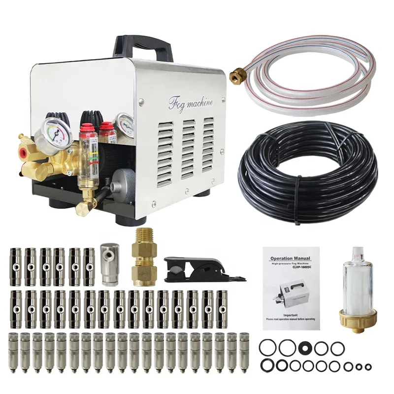 Digital Timer Outdoor Misting Cooling System-1L/min Fog Machine Stainless Steel Cover Water Spray Machine Outdoor Irrigation