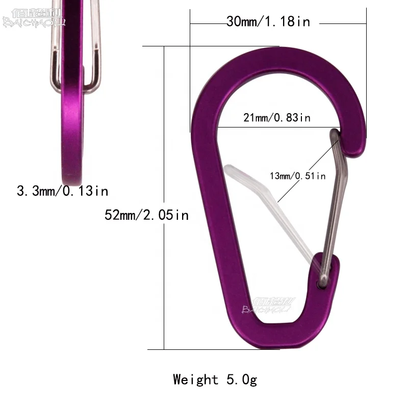 BAICHAOLI 5 D flat Wire buckle Aluminum alloy many colors carabiner hooks
