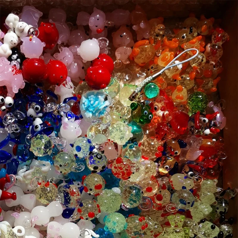 Custom Cute Small Cheap Japanese Cartoon Figurine Animal Miniature Sculpture Handmade Blown Crystal Lampwork Glass Figurines