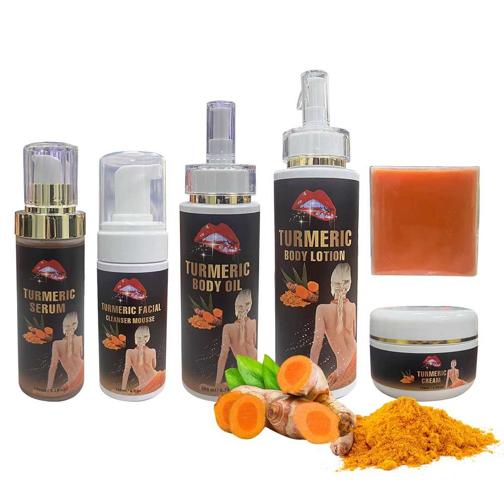 private label organic ginger handmade anti acne dark spots removal whitening turmeric skin set