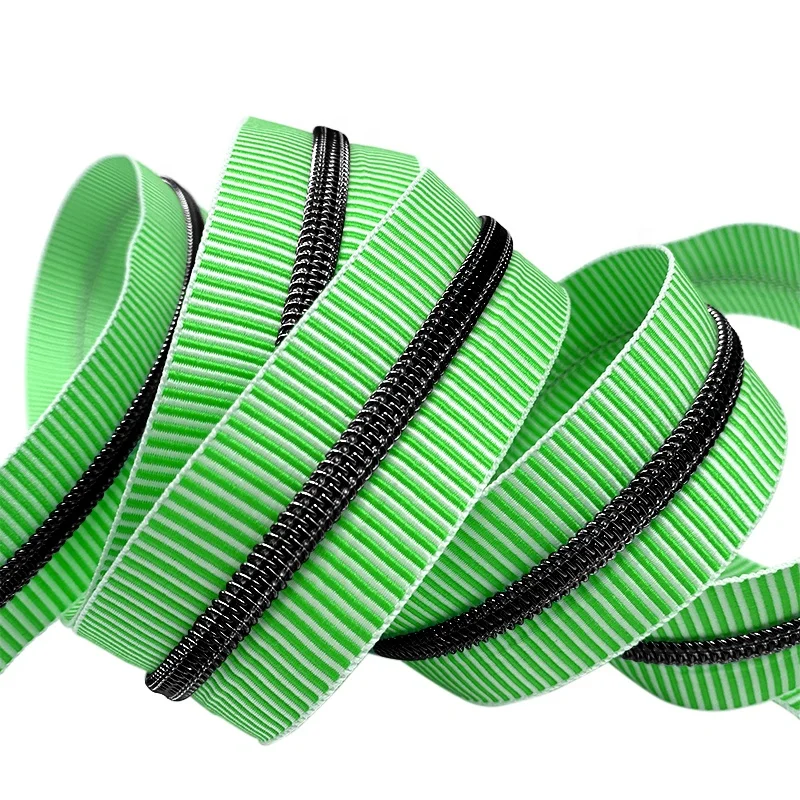 Decorative Stripe Nylon Zipper Tape Custom Color Jacquard #5 Zipper Tape #3 Sew Bag Zipper Coil