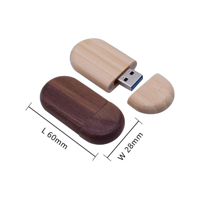 Factory Wholesale USB Wood With Custom Engraving Logo Wooden USB 2.0 3.0 Oval Flash Drive With Box