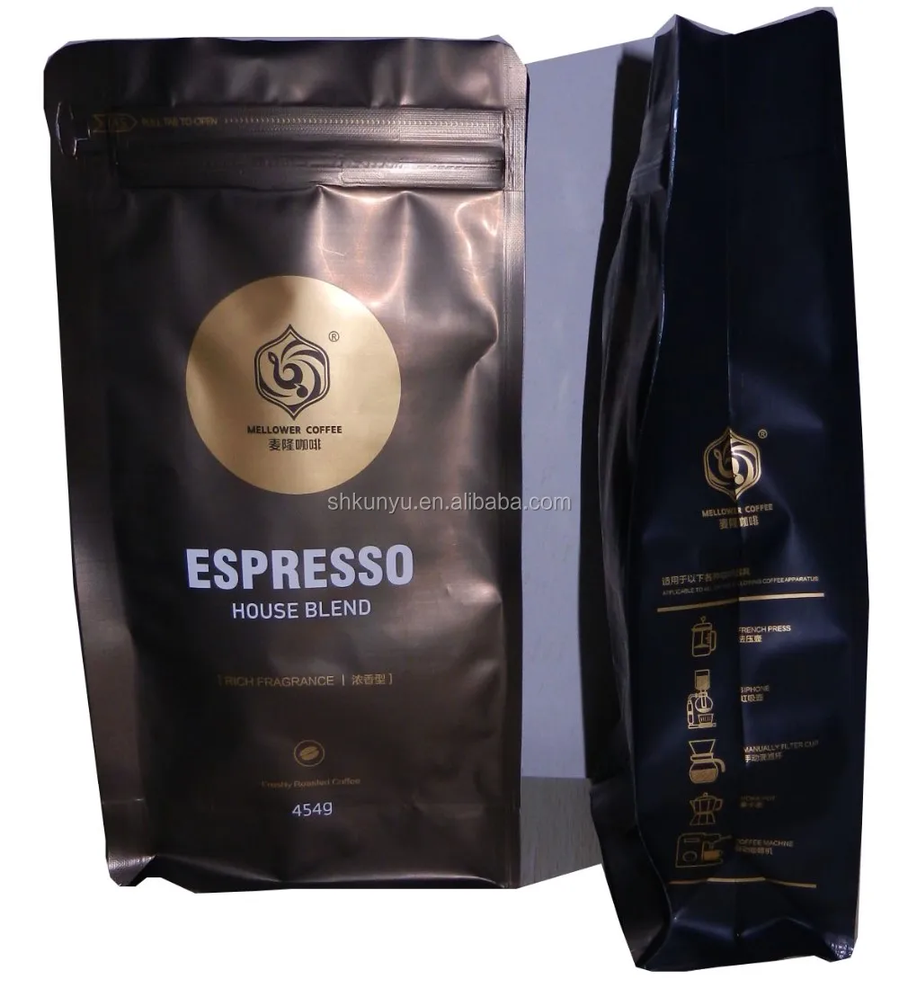 Customized Matte Aluminum Foil 8-Side Flat Bottom Coffee Packaging Pouch With Valve for Food & Candy Mylar Material