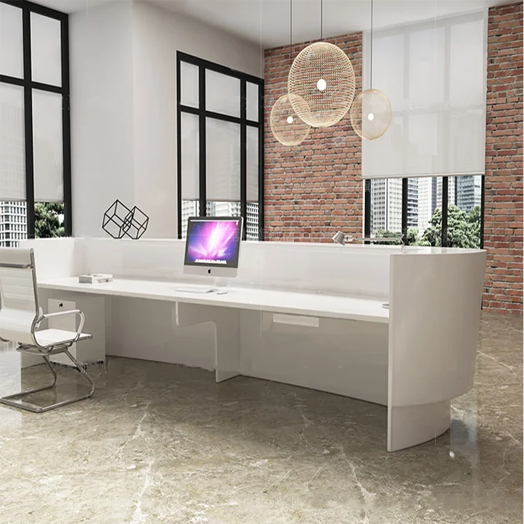 Custom modern white office hotel reception desk beauty salon hairdressing furniture half round reception counter front desk