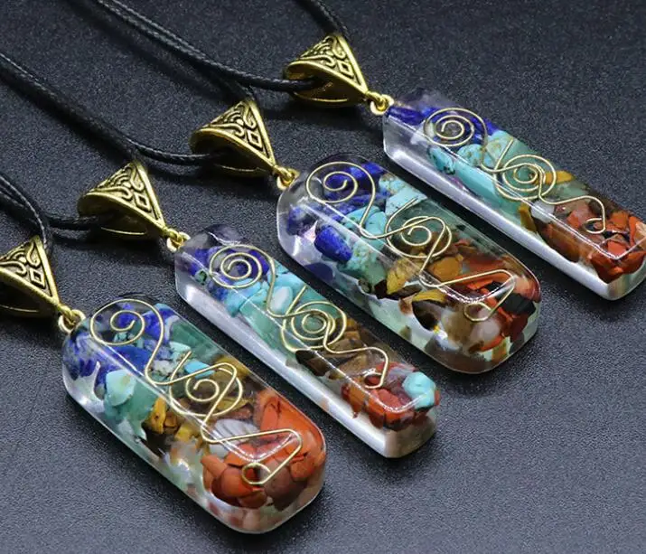 7 Chakra Energy Pendant Orgonite Necklace Rainbow Crystal Pendant Yoga Meditation Necklace Resin Jewelry For Women Men