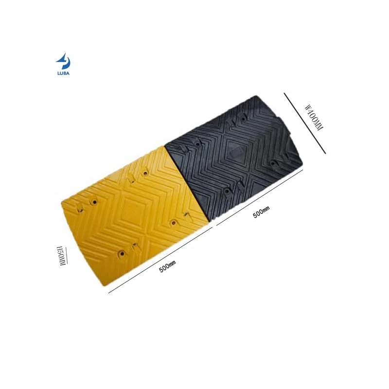 500*400*50mm 8KG Rubber Speed Breaker Yellow-Black Safety Road Speed Bump Hump For Traffic