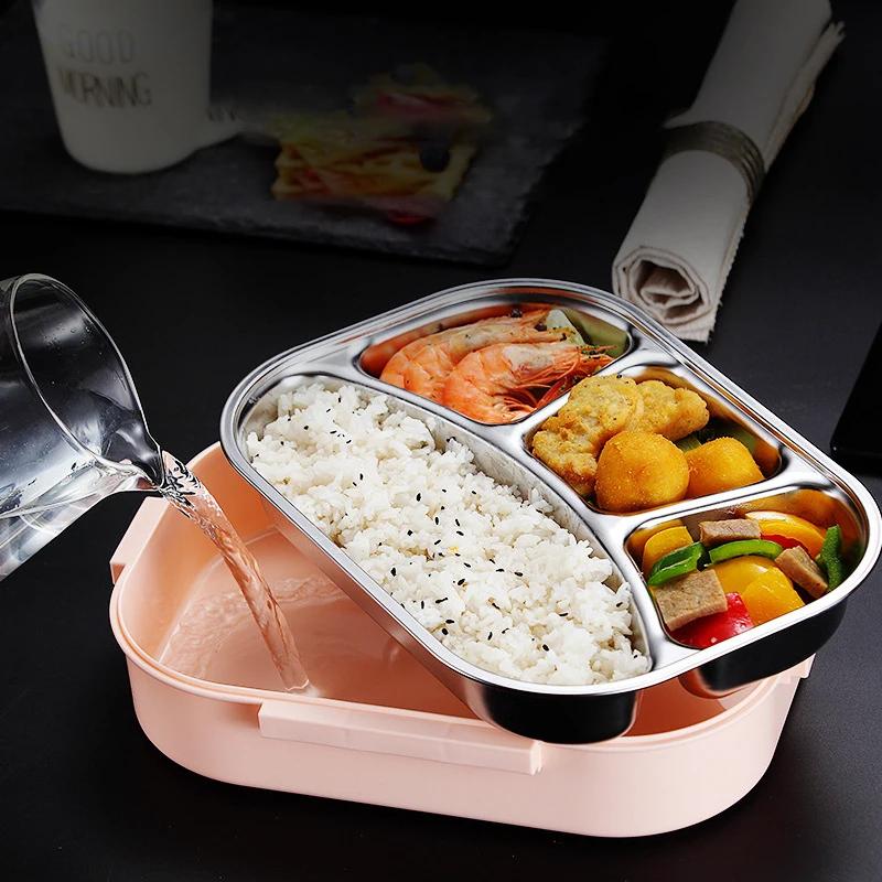 Lunch Box For Kids With Compartments 304 Stainless Steel Japanese Bento Box Microwave Heating Food Container Tableware