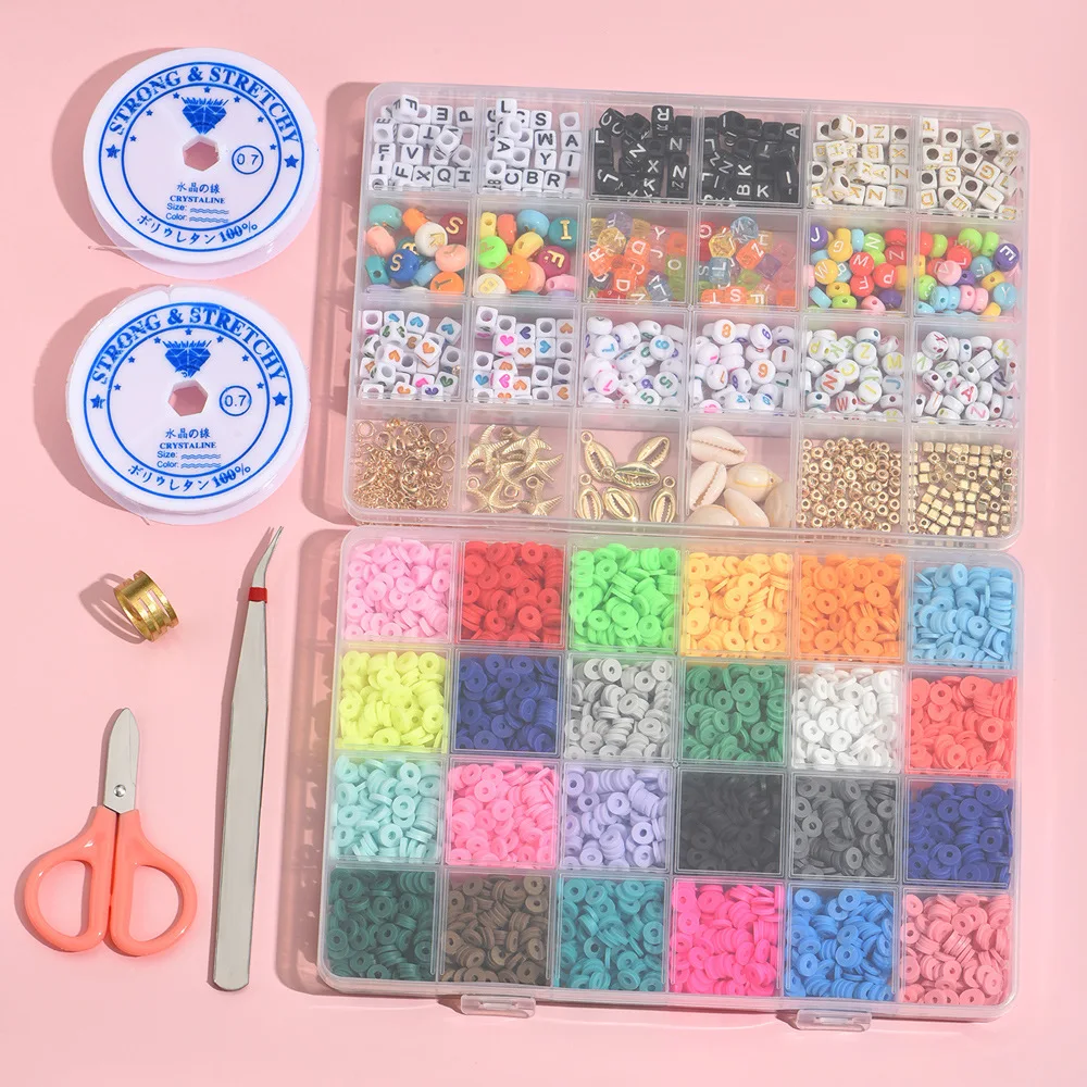 Wholesale 48Colors Letter Beads Sets in Bulk Beaded Jewelry polymer clay Fit Jewelry Making DIY Bracelet Necklace