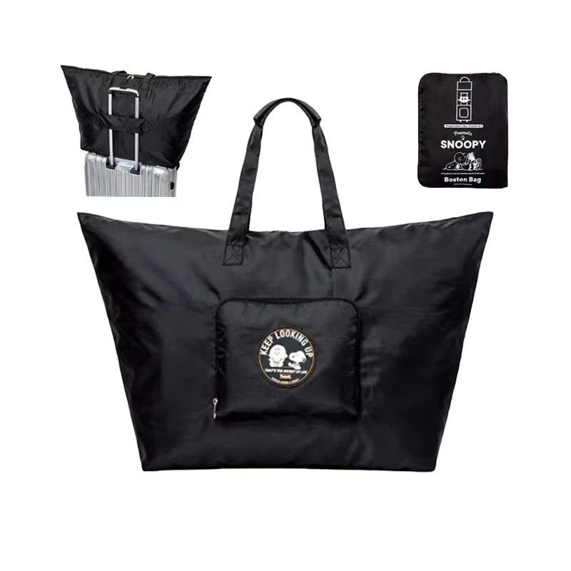 Foldable travel tote bag cartoon black large capacity travel storage bag moving handbag sports bag