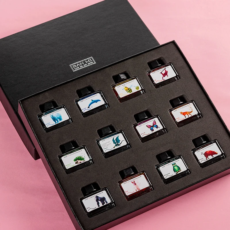 Sprite color ink set with sparkling glass transparent pen dipped in fountain pen for students to practice calligraphy and paint