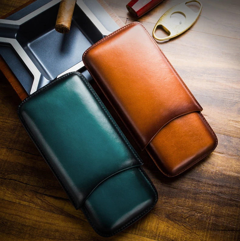 Винтажный футляр для сигар из натуральной кожи на заказ, растительного дубления, роскошный упаковочный футляр из натуральной кожи, дорожный футляр для сигар, хьюмидор