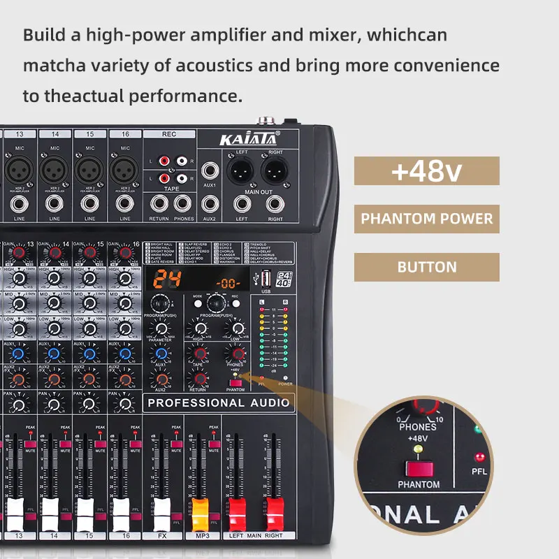 KAIKA RX16-5  16-channel Professional sound Audio Console mixer 24 DSP Effector Stage controller Digital DJ Audio Mixer