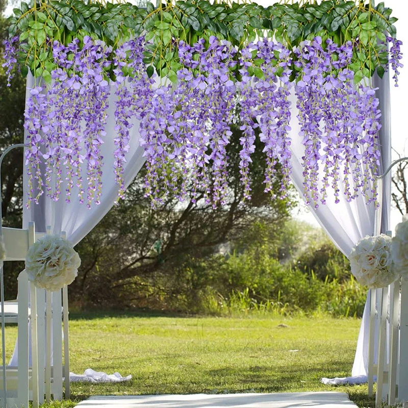 Wisteria Artificial Flower Flowers Tree High Quality Seedling Garland Wisteria Flowers Outdoor Silk Vine Hanging