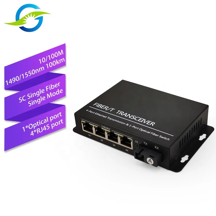 100M fiber media converter 4 port 100km long distance transceiver media converter