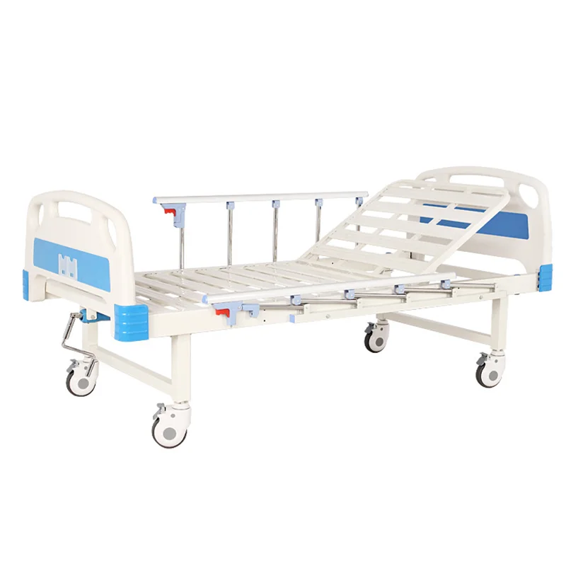 Adjustable Hospital Manual Bed with Crank Steel ABS Metal Plastic Materials Featuring an Automatic Back Lift Function