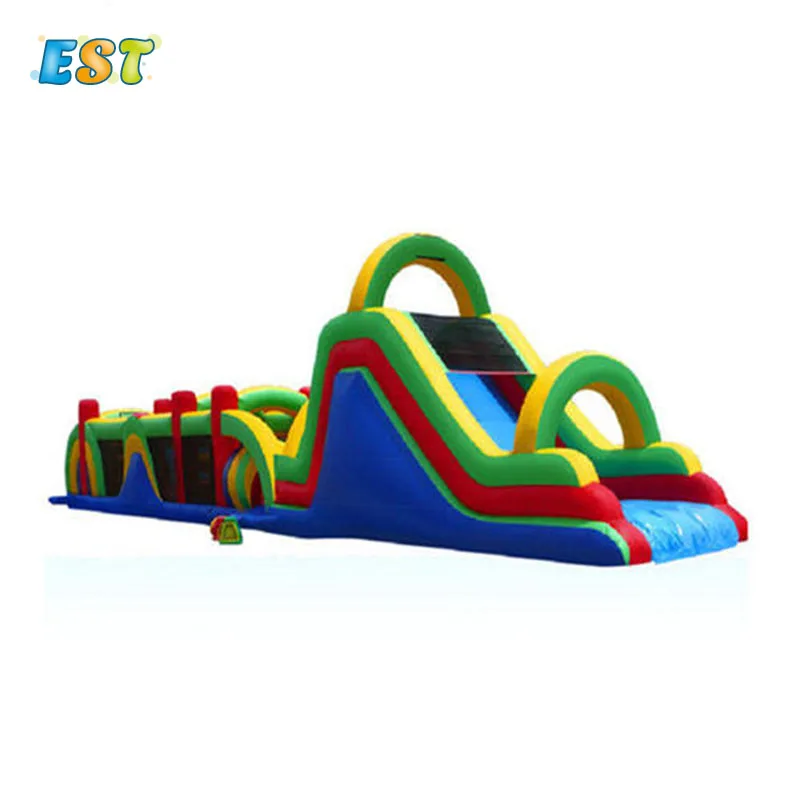 
Amusement park equipment green/ blue/ yellow inflatables obstacle course bounce 