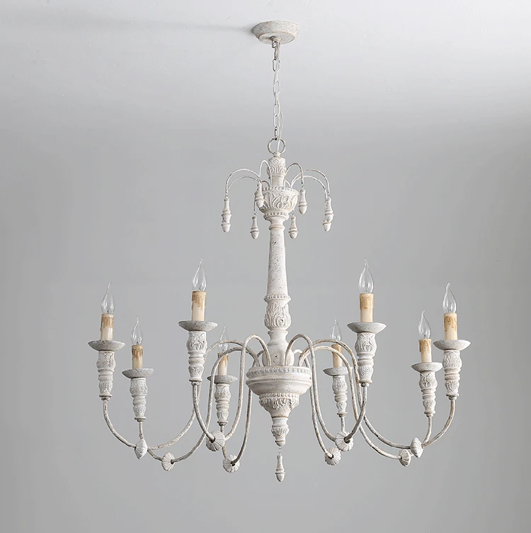 Vintage Retro Wooden Hanging Lighting Pendant Lamp White Large Solid Wood Chandelier For Room Church Lobby Kitchen Island