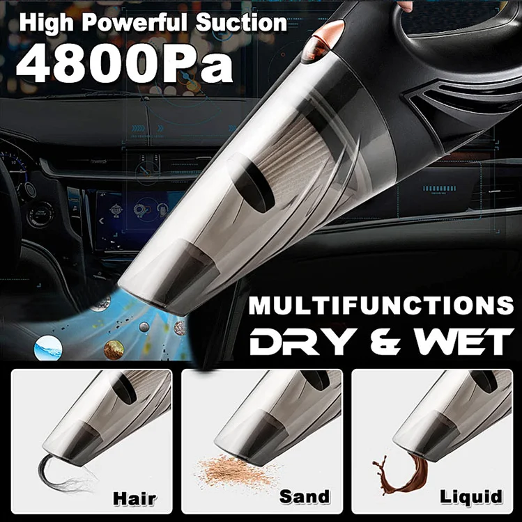4800PA Big Suction Car Vacuum Cleaner Cordless Wireless Vacuum With 3 Different Nozzle Handbag Optional