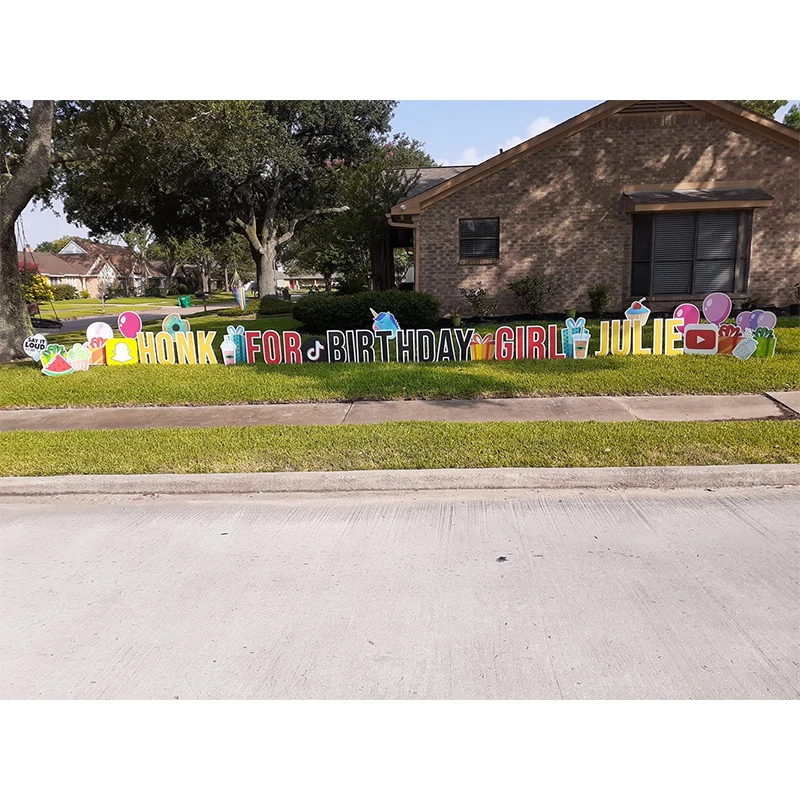 Custom Outdoor Waterproof Corrugated Lawn Sign Yard Sign Happy Birthday Letters With Stake