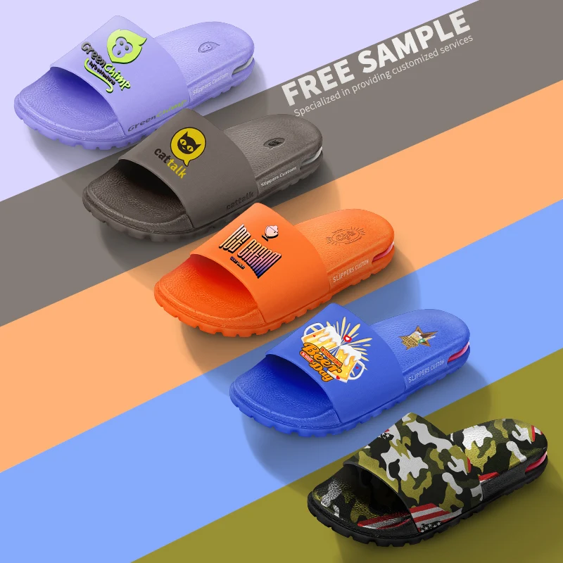 Sandals Cheap Customized Designer 3d  Print Slipper Custom Logo Women  Pu Slides Sandals Blank Sublimation Slides