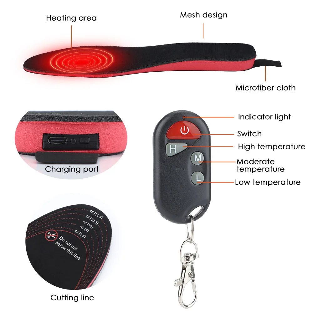 Heated Insoles USB Rechargeable Heated Shoes Electric Heating Cuttable Insole Multiple Sizes,Warm Insoles For Winter