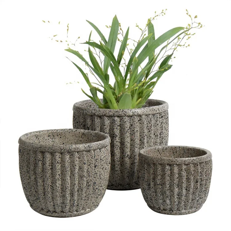 2024 Round Cement Succulent Plant Pot Flower Planter Pot with Emboss Stripe