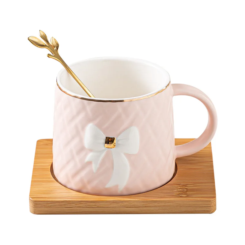 Creative European style ceramic round handle mug saucer with spoon saucer color glaze business gift  tea coffee cup