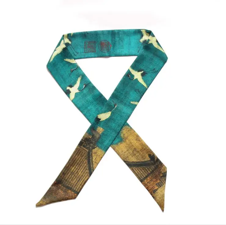 Оптовая продажа, женский тонкий шейный платок, сумка, шарф, Сумка с завязанной ручкой, маленький ленточный шарф