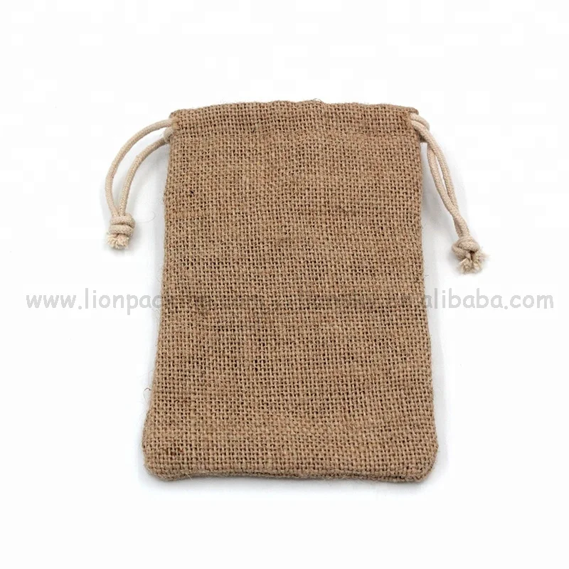Wholesale Custom logo double drawstring small hemp walnut nut pouch screen printed coffee bean burlap packaging bag