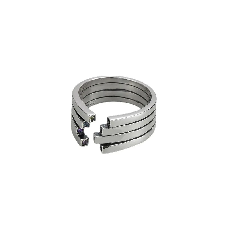925 sterling silver multi-layered line ring fashionretro style simple ring normcore jewelry wholesale