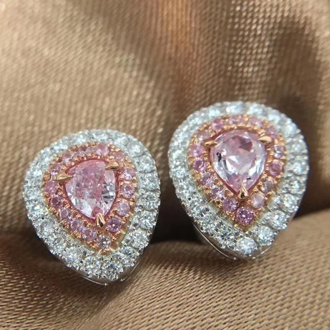 18 carat 18K AU750 Wholesales Pear Cut Pink Diamond Stud Earrings Jewelry